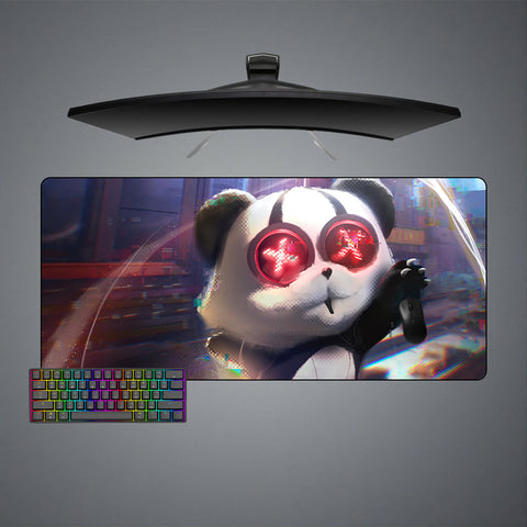 Cyberpunk Glitchy Panda Design XL Size Gaming Mouse Pad, Computer Desk Mat