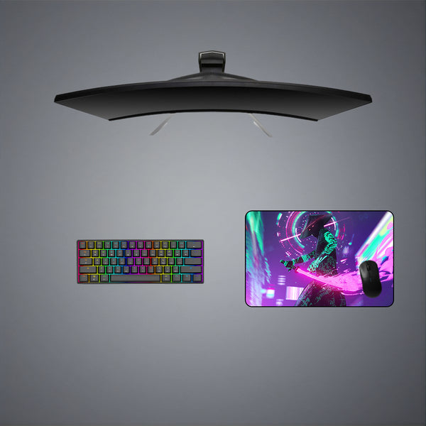 Cyberpunk Neon Katana Design Medium Size Gamer Mouse Pad, Computer Desk Mat