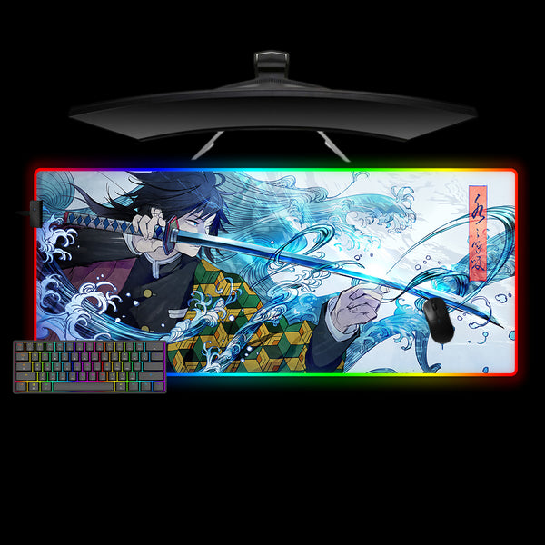 Demon Slayer Wave Design XL Size RGB Illuminated Gaming Mouse Pad, Computer Desk Mat