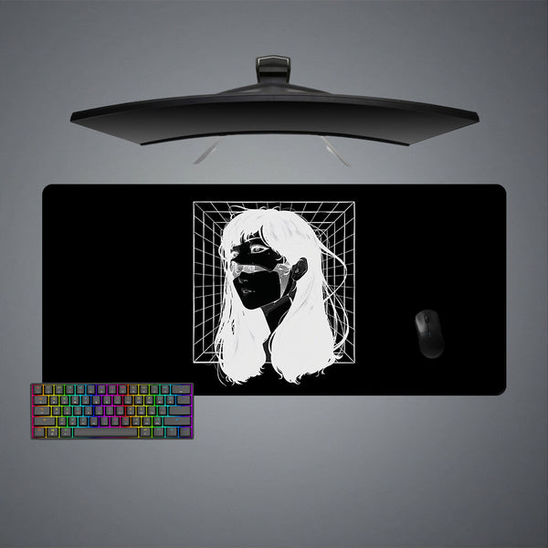 Large size gamer mouse pad with "Face cyberware" printed design