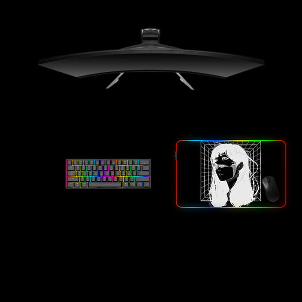 Medium size RGB lit gamer mouse pad with "Face cyberware" printed design