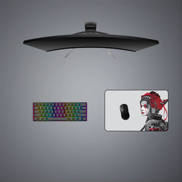Medium size gamer mouse pad with geisha art design