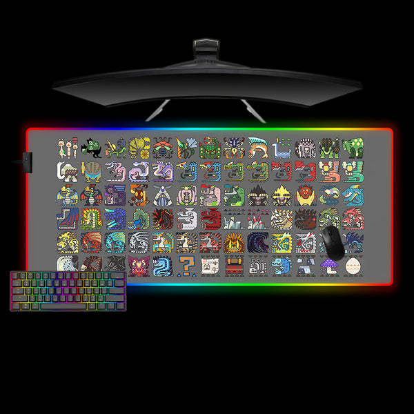 Monster Hunter Icons Design XXL Size RGB Light Gaming Mouse Pad