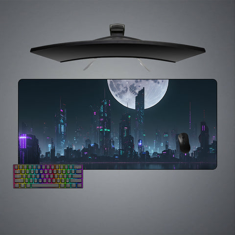 Moonlit Cyberpunk City Design Large Size Gaming Mouse Pad