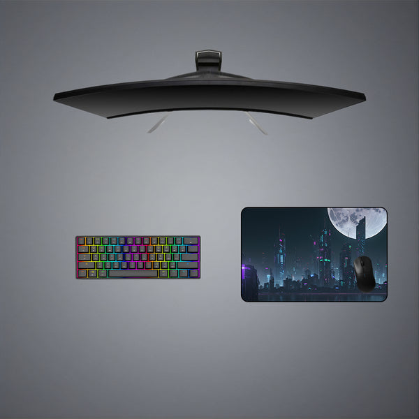 Moonlit Cyberpunk City Design Medium Size Gaming Mouse Pad