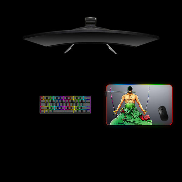 One Piece Zoro Design Medium Size RGB Backlit Gamer Mouse Pad, Computer Desk Mat