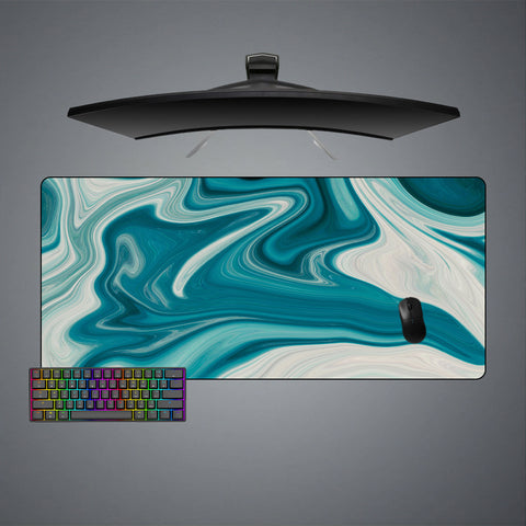 Teal & White Flow Design XXL Size Gaming Mouse Pad