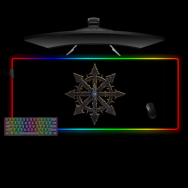 Large Size RGB Backlit Mouse Pad with Warhammer Symbol of Chaos Printed Design
