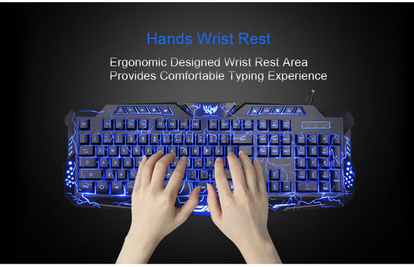 Backlit Crack Design Gaming Keyboard USB Wired 3 Color Breathing LED Lights, English/Russian Layout