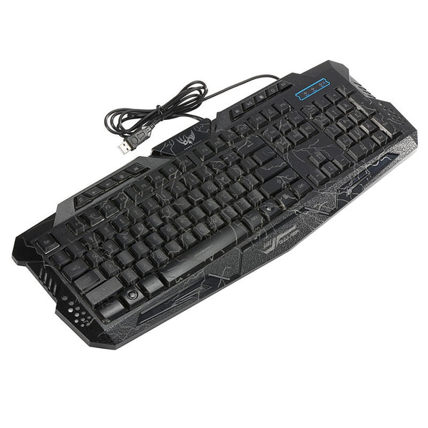 Backlit Crack Design Gaming Keyboard USB Wired 3 Color Breathing LED Lights, English/Russian Layout
