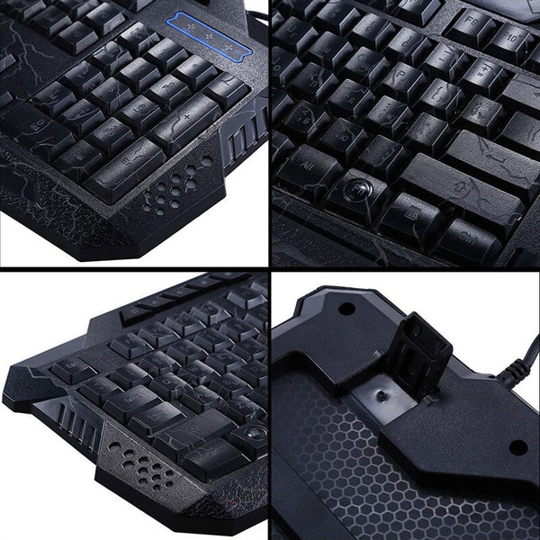 Backlit Crack Design Gaming Keyboard USB Wired 3 Color Breathing LED Lights, English/Russian Layout