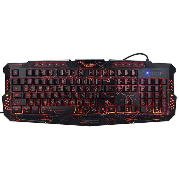 Backlit Crack Design Gaming Keyboard USB Wired 3 Color Breathing LED Lights, English/Russian Layout
