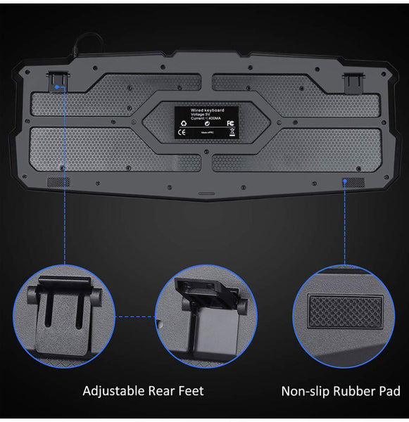 Backlit Crack Design Gaming Keyboard USB Wired 3 Color Breathing LED Lights, English/Russian Layout