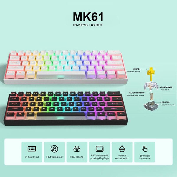 MK61 Gaming Keyboard RGB Backlit Hot Swappable Gateron Switches Type-C Wired