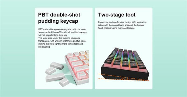MK61 Gaming Keyboard RGB Backlit Hot Swappable Gateron Switches Type-C Wired