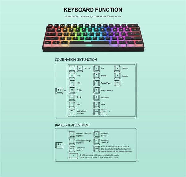 MK61 Gaming Keyboard RGB Backlit Hot Swappable Gateron Switches Type-C Wired
