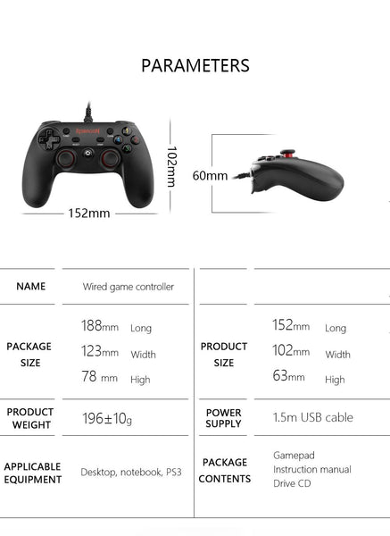 Saturn Wired Gamepad Controller Dual Vibration Joystick for Windows PC, PS3, Android
