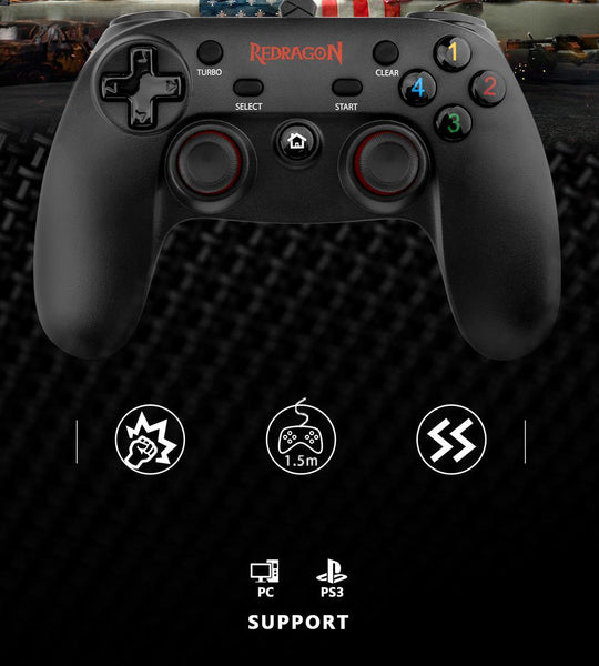 Saturn Wired Gamepad Controller Dual Vibration Joystick for Windows PC, PS3, Android