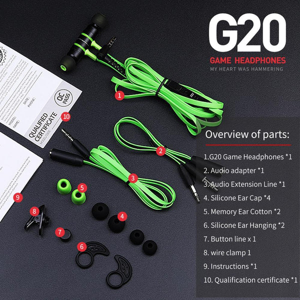 Plextone G20 Earphone with Microphone In-ear Gaming Headphones - Package Content