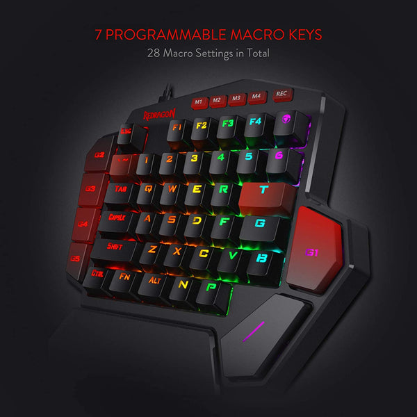 Redragon Wired RGB Mechanical Gaming Keypad, 42 Keys, Ergonomic Design with Wrist Support, OUTEMU Blue Switch - Programmable Macro Keys