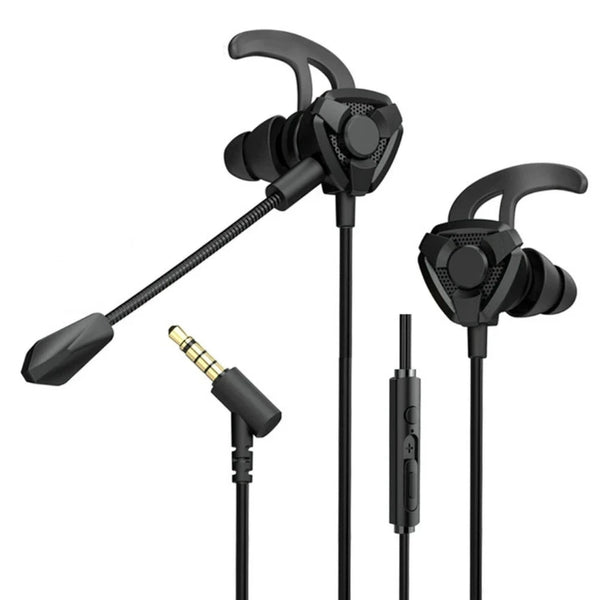3.5mm Wired In-Ear Headphones Gaming Dual Microphone Black Variant