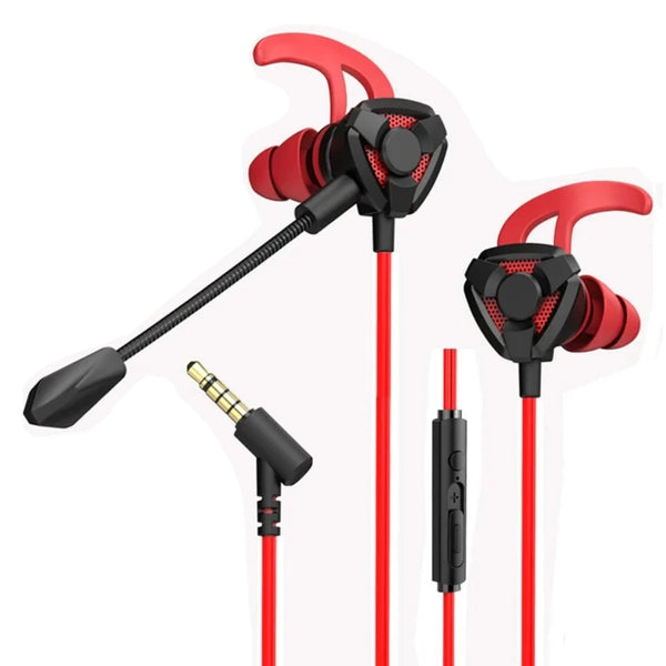 3.5mm Wired In-Ear Headphones Gaming Dual Microphone Red Variant