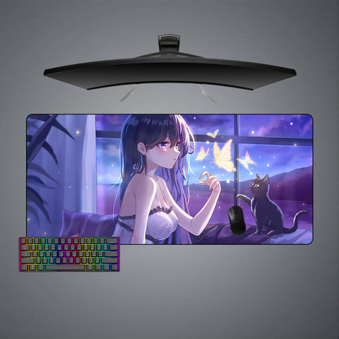 Anime Girl, Butterflies, Cat Design XXL Size Gaming Mouse Pad