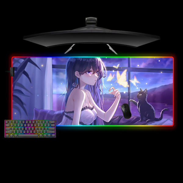 Anime Girl, Butterflies, Cat Design XXL Size RGB Lit Gaming Mouse Pad