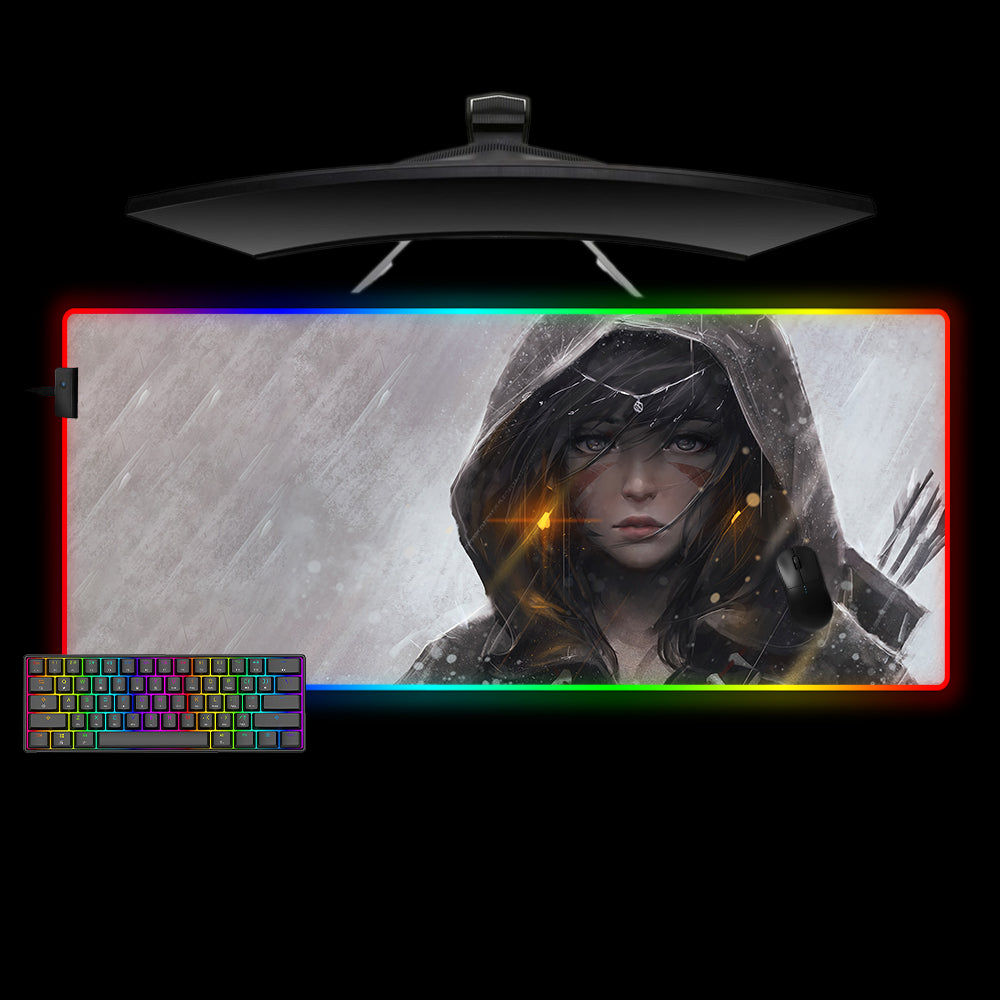 Archer Girl Design XL Size RGB Lighting Gamer Mouse Pad, Computer Desk Mat