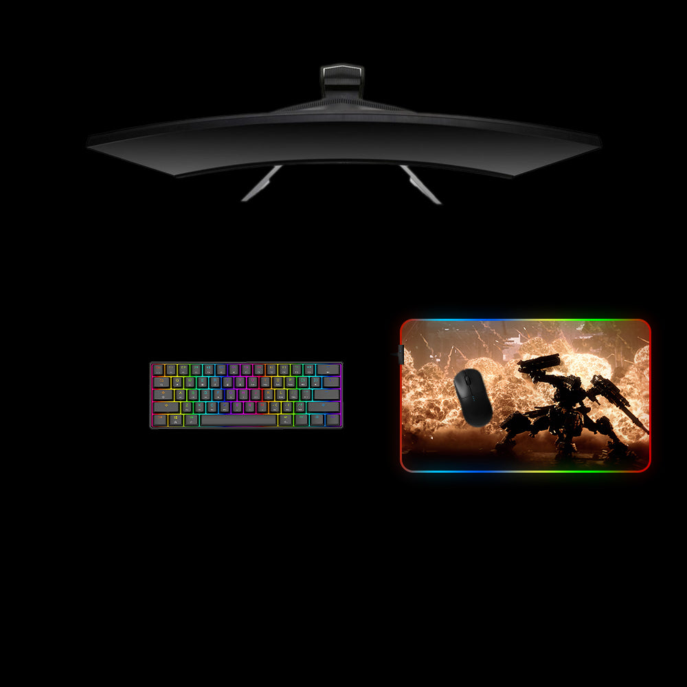 Armored Core Explosion Design Medium Size RGB Iluminated Gaming Mouse Pad, Computer Desk Mat