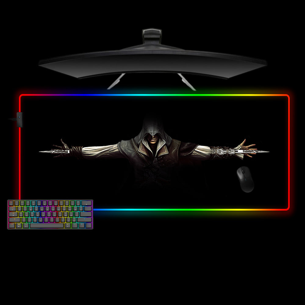Large size RGB lights mouse pad with assassin blades design
