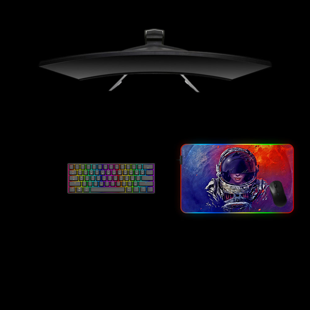 Astronaut Fade Design Medium Size RGB Light Gaming Mouse Pad, Computer Desk Mat