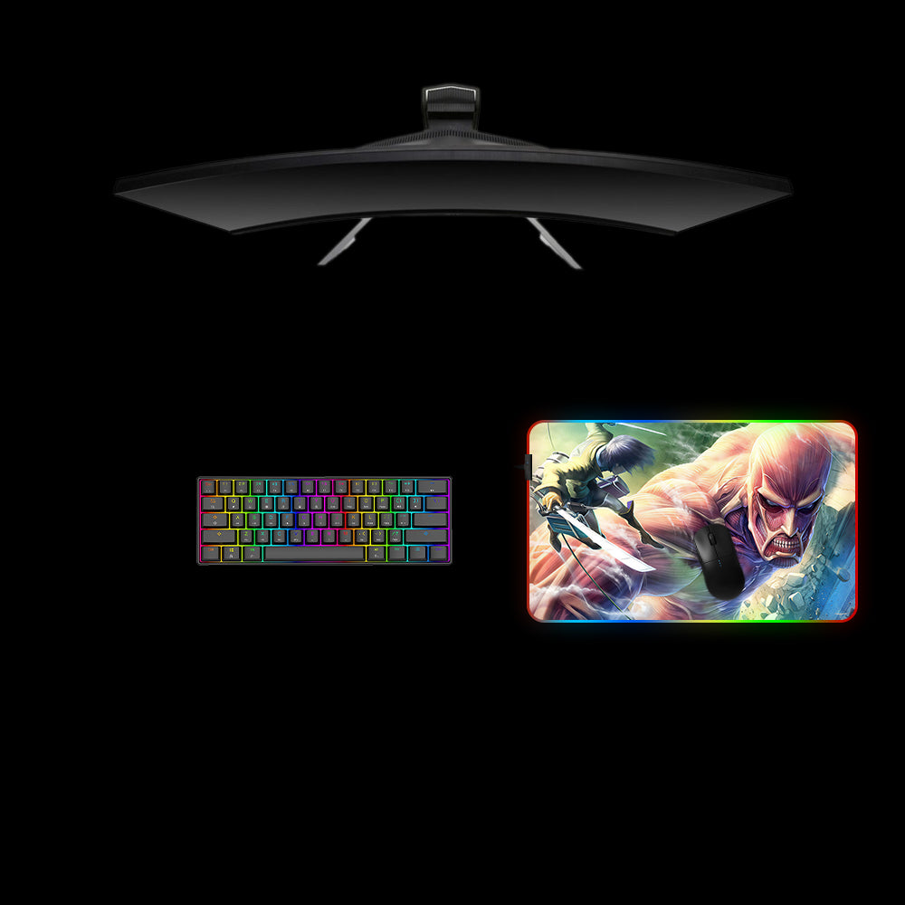 Attack on Titan Colossal Titan Fight Design Medium Size RGB Backlit Gaming Mouse Pad, Computer Desk Mat