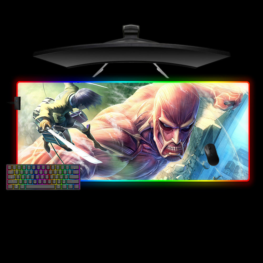 Attack on Titan Colossal Titan Fight Design XL Size RGB Backlit Gaming Mouse Pad, Computer Desk Mat