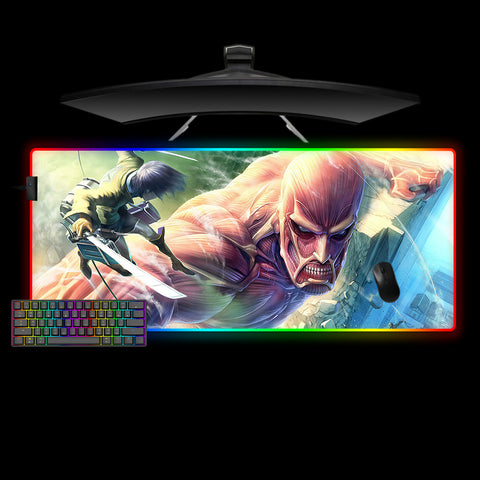 Attack on Titan Colossal Titan Fight Design XL Size RGB Backlit Gaming Mouse Pad, Computer Desk Mat