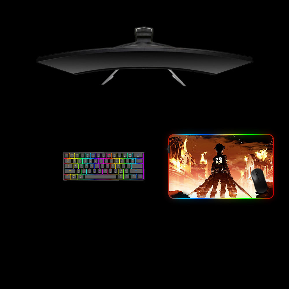 Attack on Titan Fire Design Medium Size RGB Backlit Gaming Mouse Pad, Computer Desk Mat