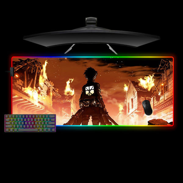 Attack on Titan Fire Design XL Size RGB Backlit Gaming Mouse Pad, Computer Desk Mat