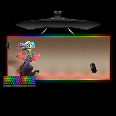 Baby Dragon Design XL Size RGB Illuminated Gamer Mouse Pad, Computer Desk Mat