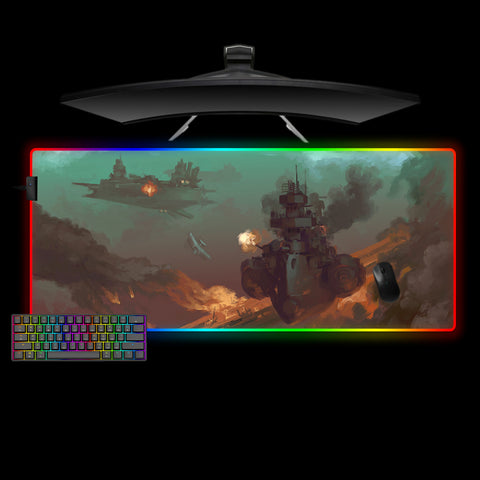 Sci-Fi Battleship Design XL Size RGB Light Gaming Mouse Pad, Computer Desk Mat