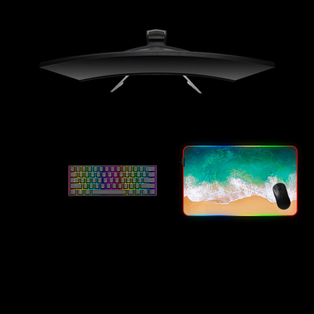 Beach Waves Design Medium Size RGB Light Gaming Mouse Pad