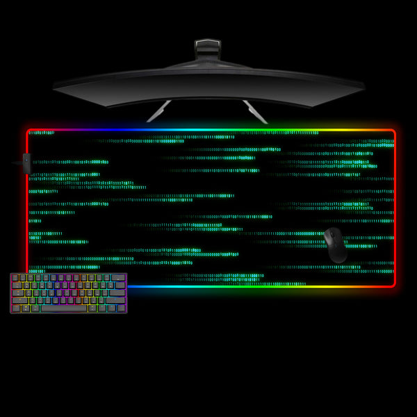Binary Code Design XL Size RGB Light Gamer Mouse Pad, Computer Desk Mat