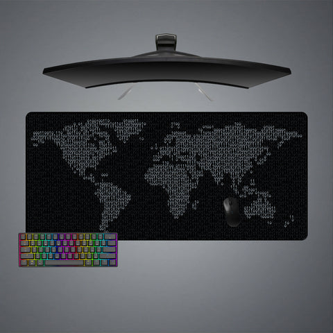 Binary World Map Design XXL Size Gamer Mouse Pad, Computer Desk Mat