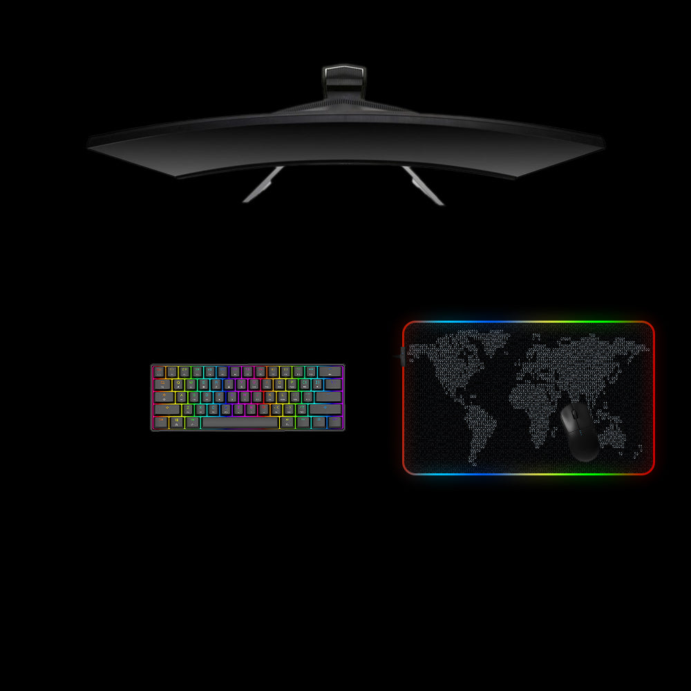 Binary World Map Design Medium Size RGB Lighting Gamer Mouse Pad, Computer Desk Mat