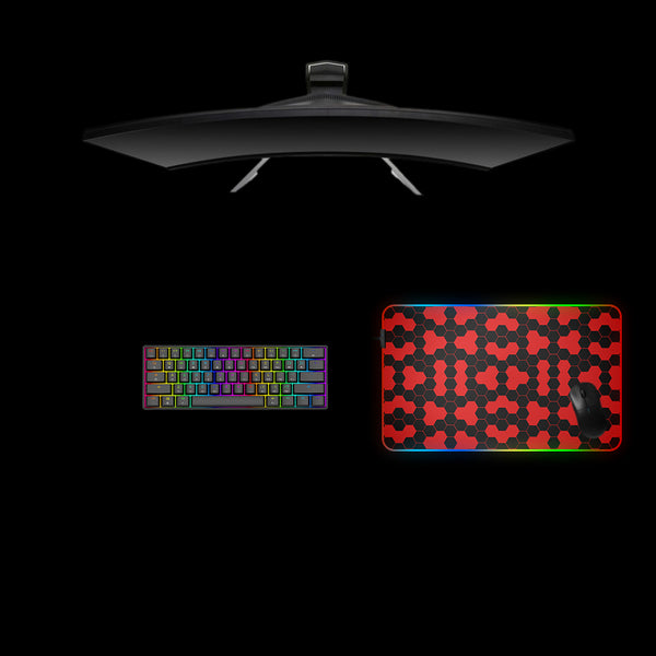 Black & Red Hex Pattern Design Medium Size RGB Lit Gamer Mouse Pad