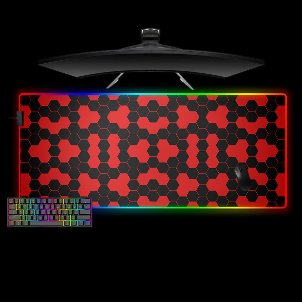 Black & Red Hex Pattern Design XXL Size RGB Lit Gamer Mouse Pad