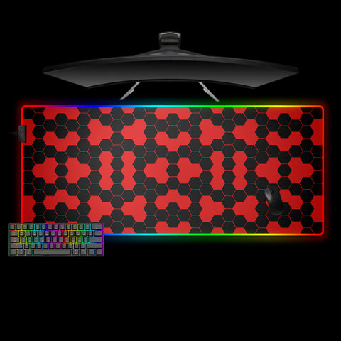 Black & Red Hex Pattern Design XXL Size RGB Lit Gamer Mouse Pad