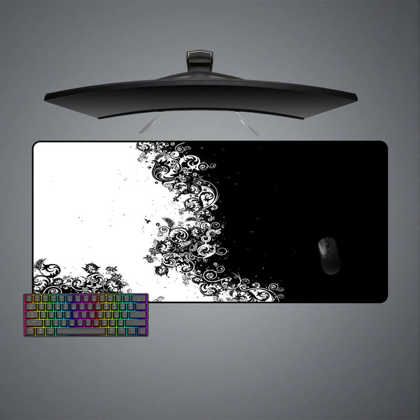 Black & White Floral Design XL Size Gaming Mouse Pad