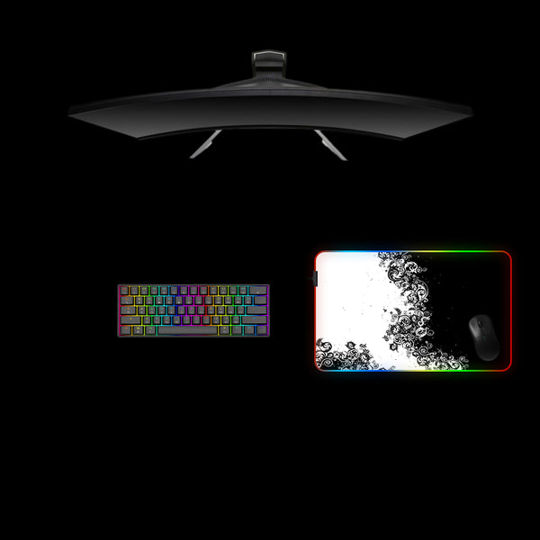 Black & White Floral Design M-XXL Size RGB Gaming Mouse Pad, Computer Desk Mat