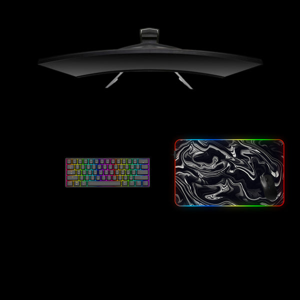 Black & White Flow Design Medium Size RGB Backlit Gaming Mouse Pad