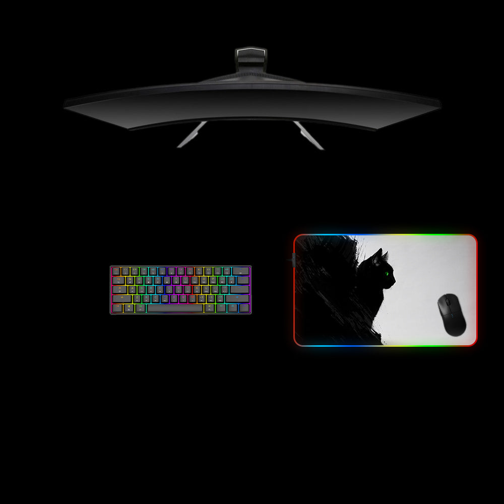 Black Cat Paint Design Medium Size RGB Lit Gaming Mouse Pad